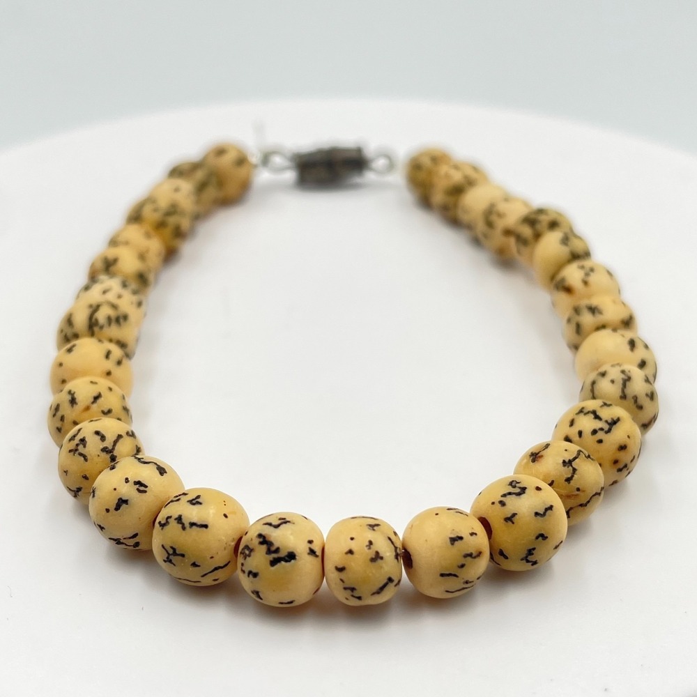 Vintage Boho Cream Bodhi Seed Beaded Strand Bracelet Earthy Hippie Y2K Classic